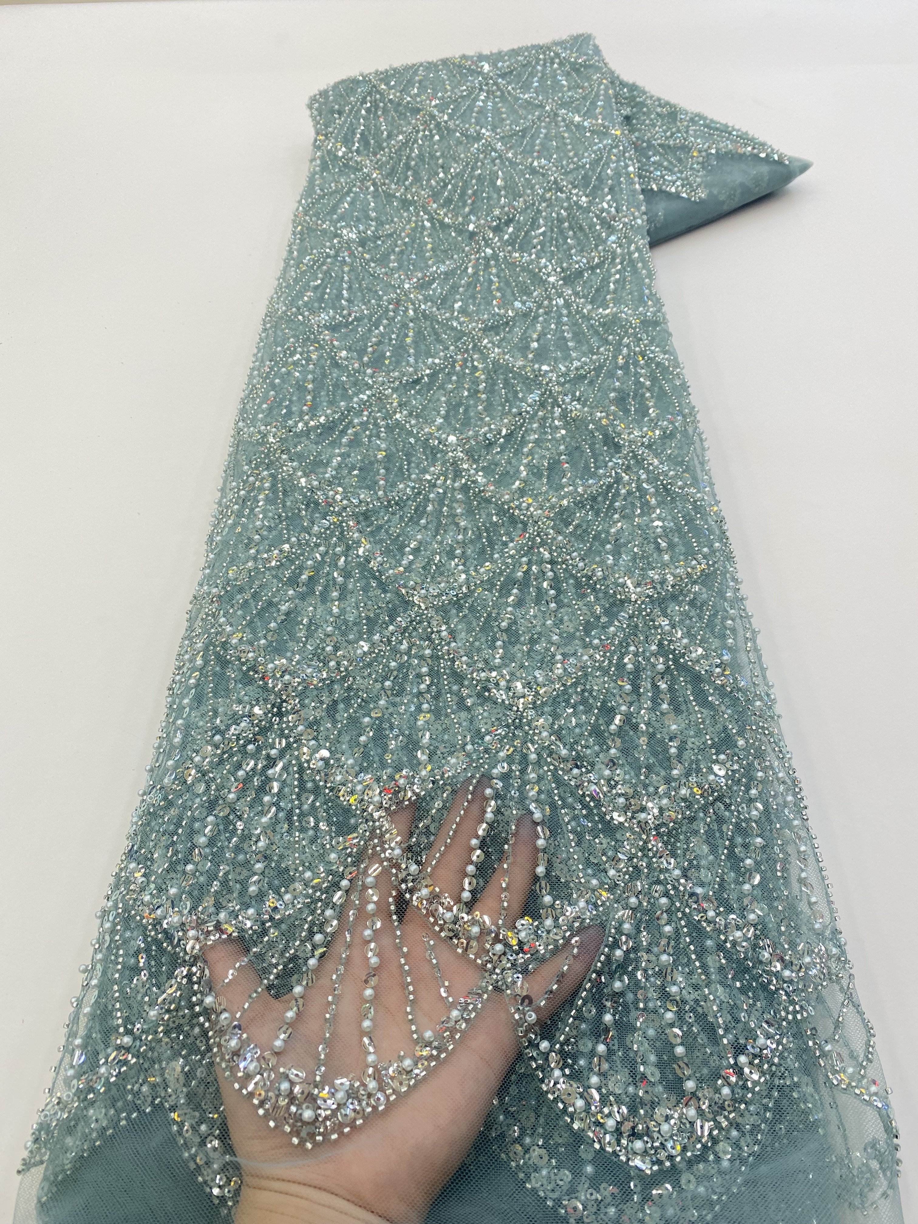 NI.AI Beaded Lace Fabric Luxury Lace Fabrics Sequin Fabric For Women Wedding Dress Bridal tulle sequins lace with beaded