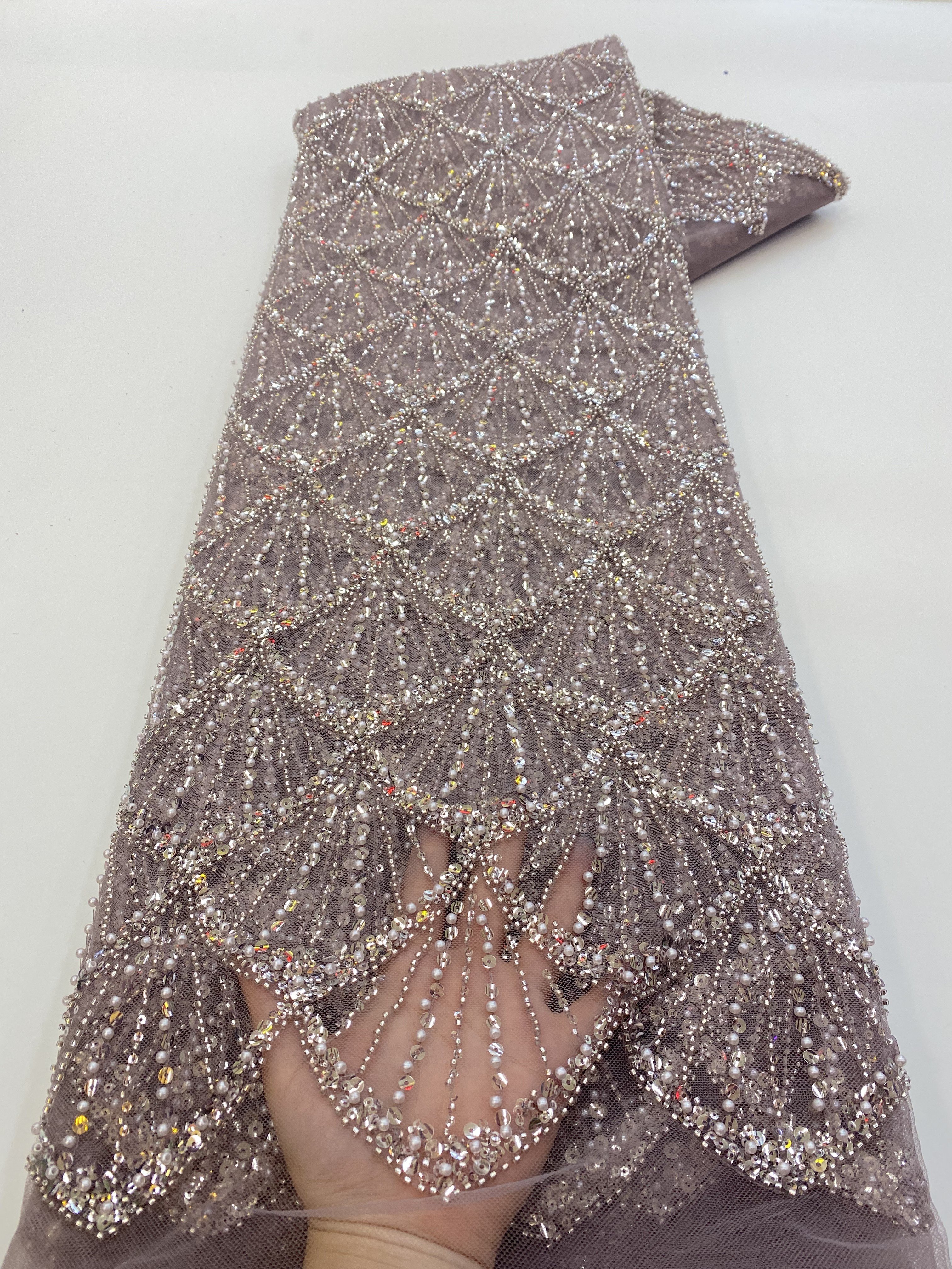 NI.AI Beaded Lace Fabric Luxury Lace Fabrics Sequin Fabric For Women Wedding Dress Bridal tulle sequins lace with beaded