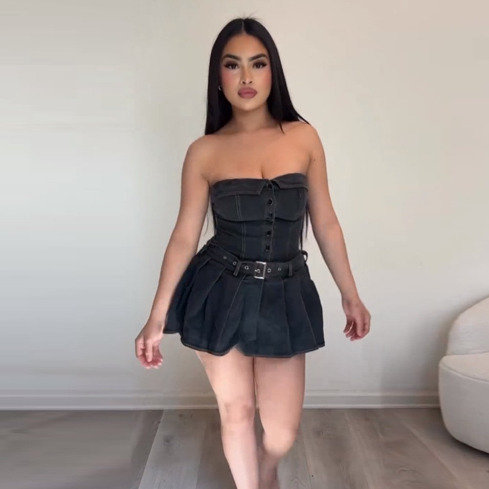 Hot Selling Summer Y2K Women Clothing Strapless Pleated Mini Dress Sleeveless Jeans Dress Streetwear Women's Denim Dresses