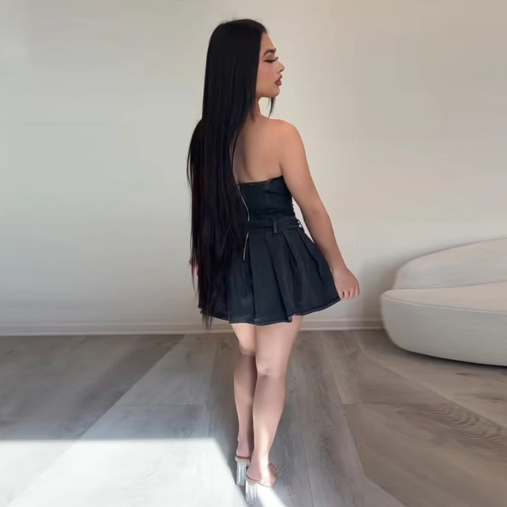 Hot Selling Summer Y2K Women Clothing Strapless Pleated Mini Dress Sleeveless Jeans Dress Streetwear Women's Denim Dresses