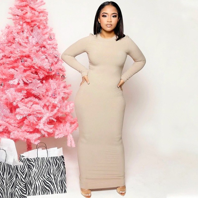 Clothing Manufacturers Plus Size Casual Bodycon Summer Dresses Loungewear Cotton Ribbed Soft Long Sleeve Maxi Women's Dresses