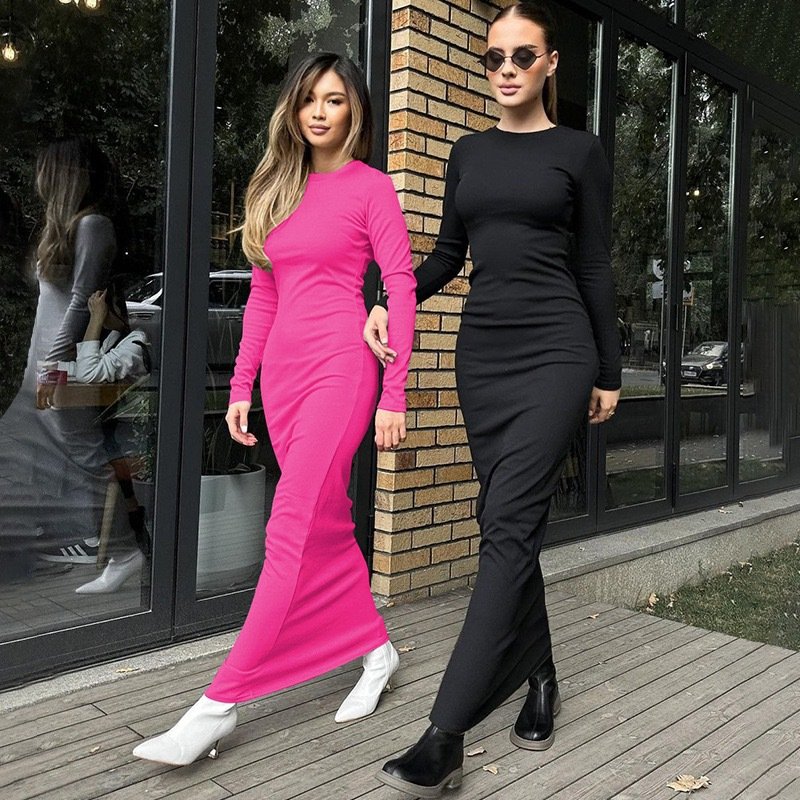 Clothing Manufacturers Plus Size Casual Bodycon Summer Dresses Loungewear Cotton Ribbed Soft Long Sleeve Maxi Women's Dresses