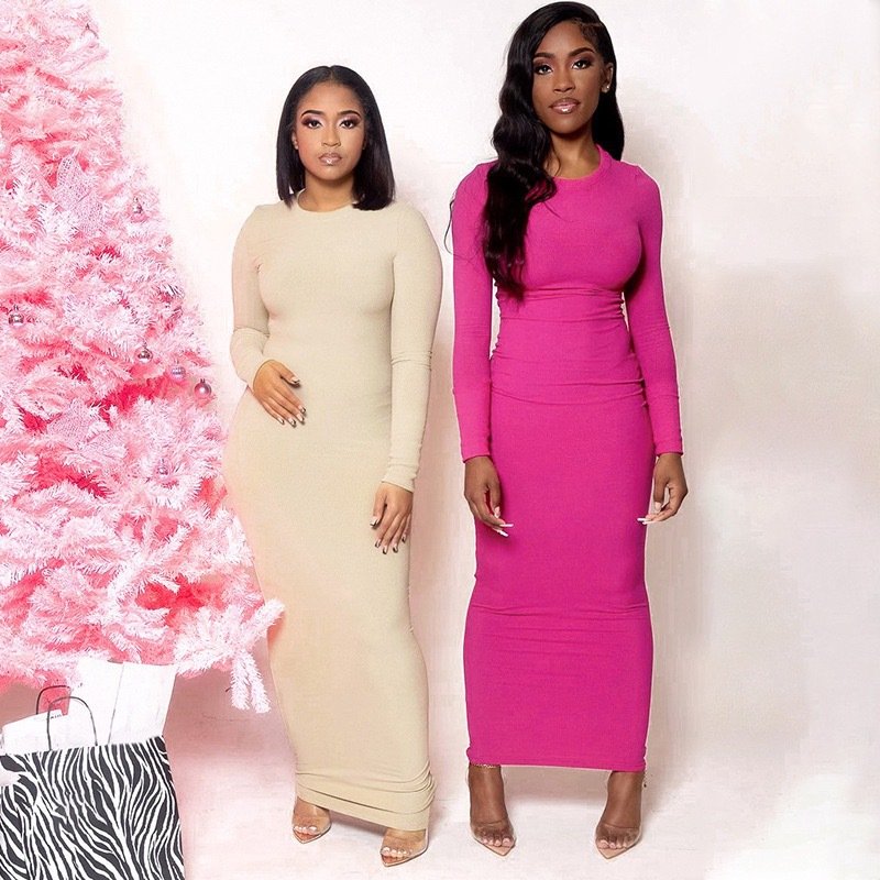 Clothing Manufacturers Plus Size Casual Bodycon Summer Dresses Loungewear Cotton Ribbed Soft Long Sleeve Maxi Women's Dresses