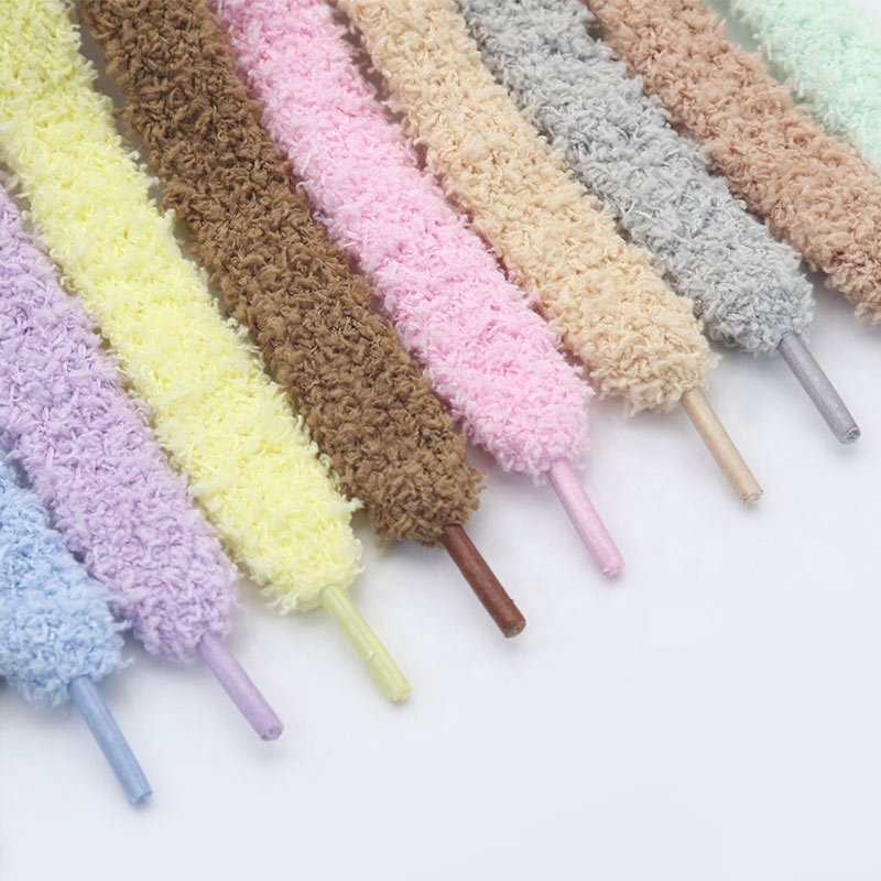 Hot selling 15mm extra wide AF Caterpillars thick Fuzzy shoelaces Flat Fat SB Dunks Low canvas Sneakers Fluffy Shoe Laces