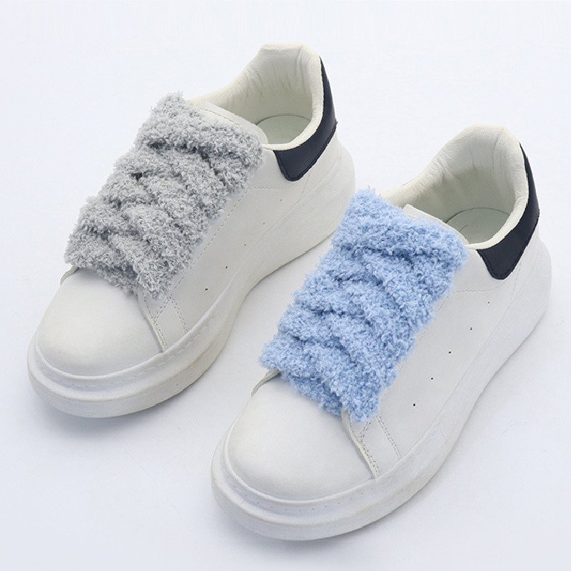 Hot selling 15mm extra wide AF Caterpillars thick Fuzzy shoelaces Flat Fat SB Dunks Low canvas Sneakers Fluffy Shoe Laces