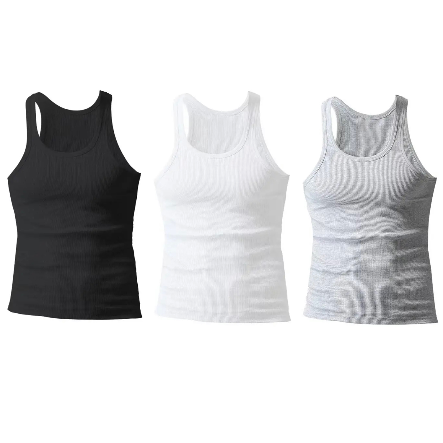 Summer Tank Top Men's Casual Knitted Gym T-Shirt Rib soft material Sleeveless Vest Elastic Slim Tank tops Men