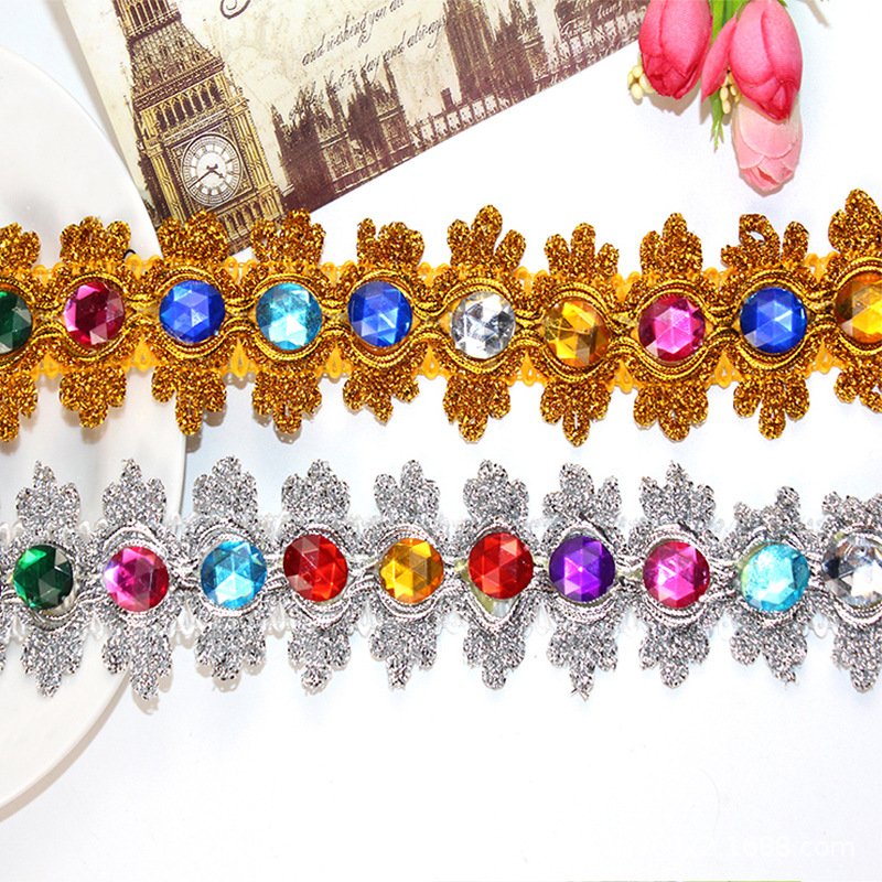 Golden gemstone lace soft decoration colored gold and silver silk lace clothing accessories three flower lace