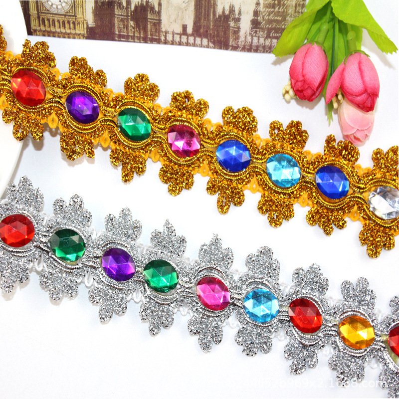 Golden gemstone lace soft decoration colored gold and silver silk lace clothing accessories three flower lace