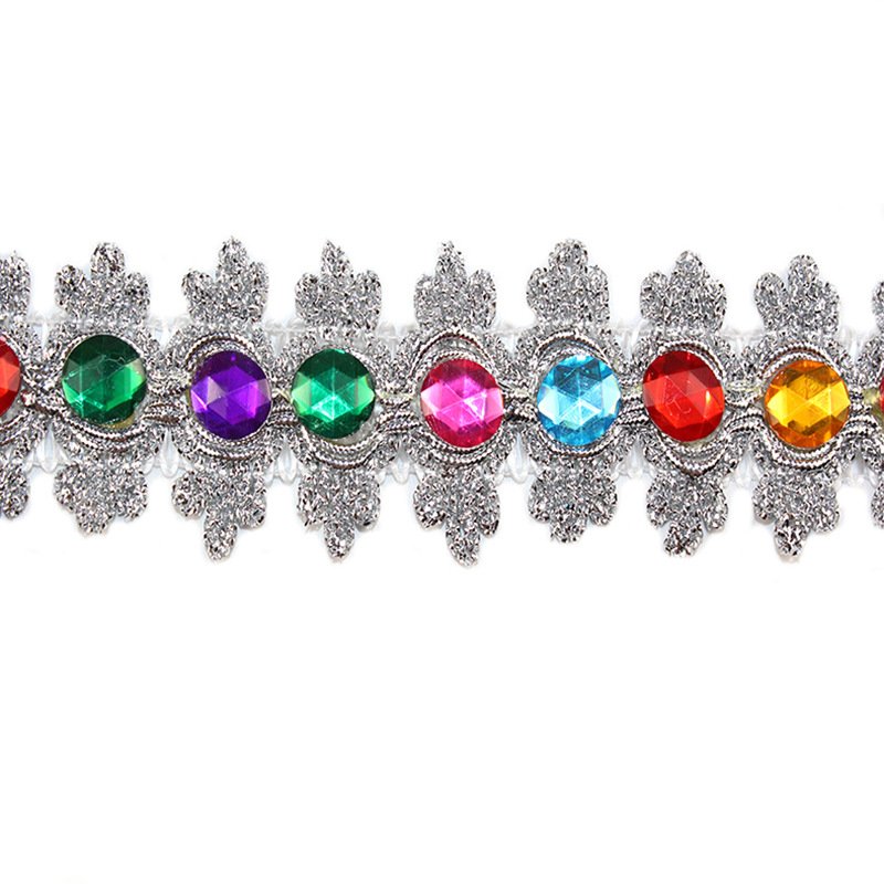 Golden gemstone lace soft decoration colored gold and silver silk lace clothing accessories three flower lace