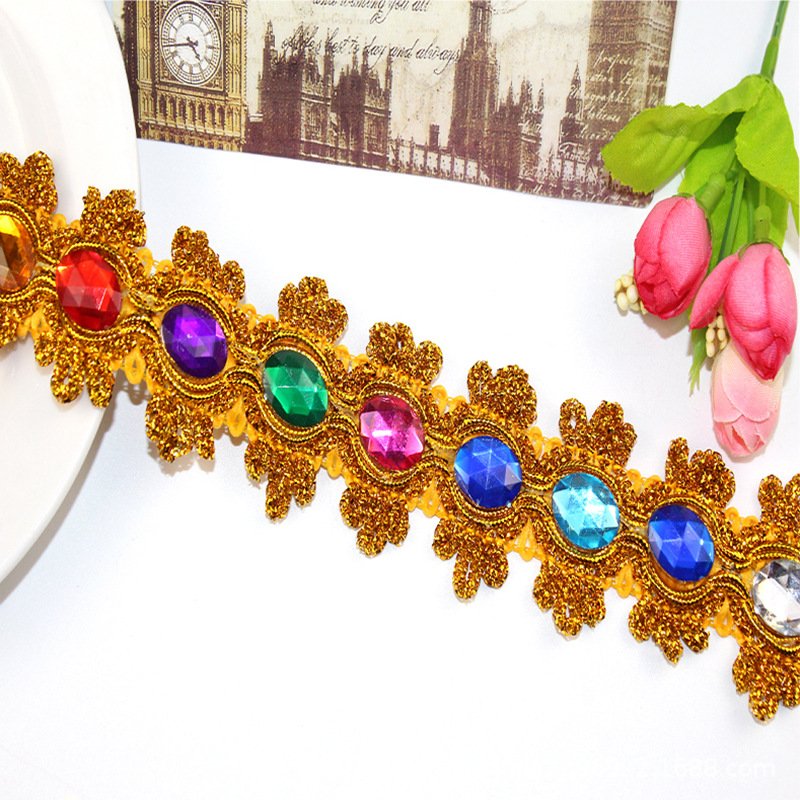Golden gemstone lace soft decoration colored gold and silver silk lace clothing accessories three flower lace