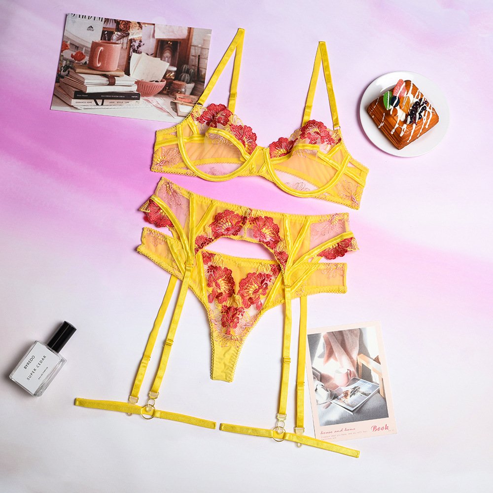 S-XL 3pcs/set Women Intimates Sexy Sheer Lace Bra Garter Belt G String Thong Sexy Lingerie Erotic Hot Panties 0819