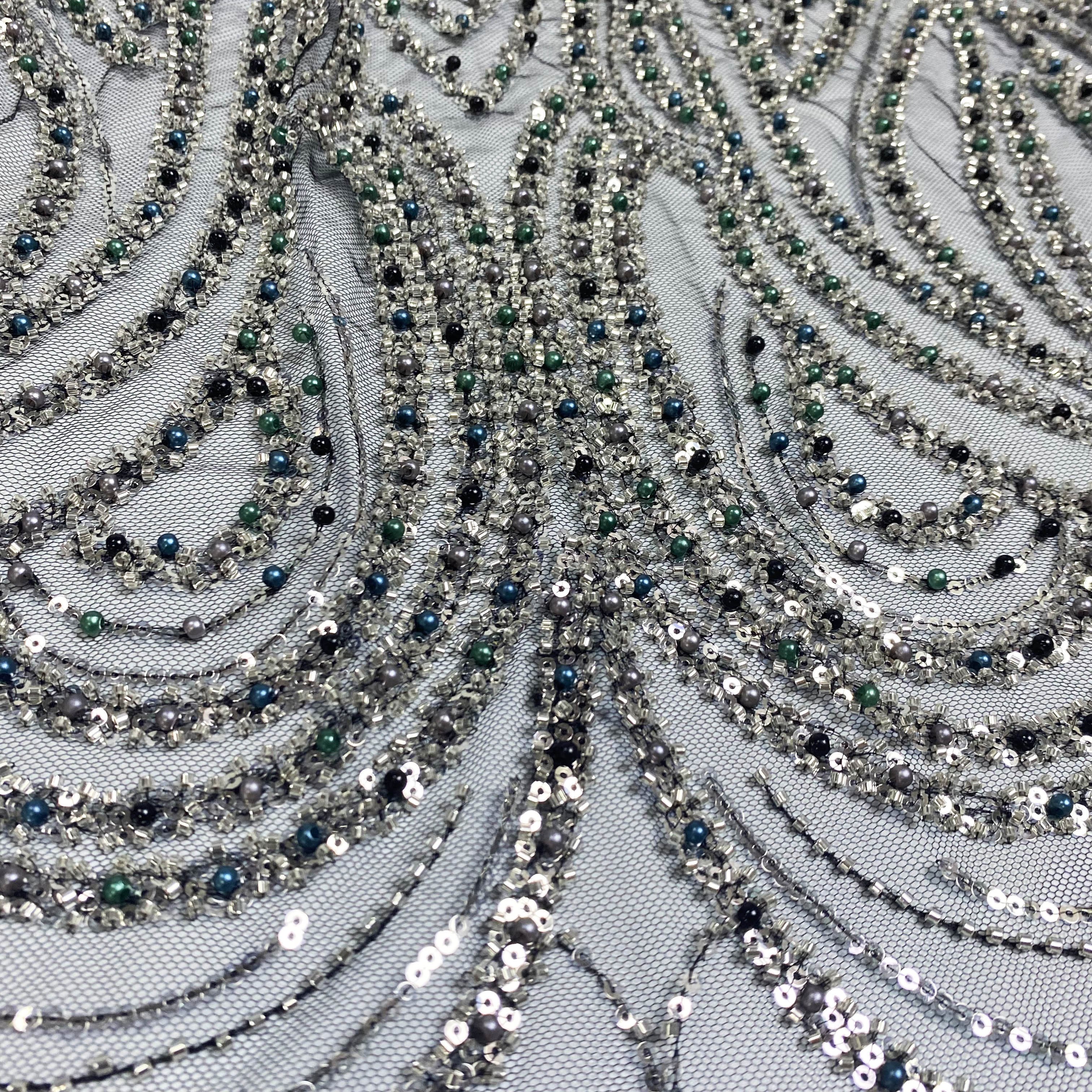 2024 sequin black net embroidery fabric beaded embroidery bridal laces fabrics for new trend fabrics uae national
