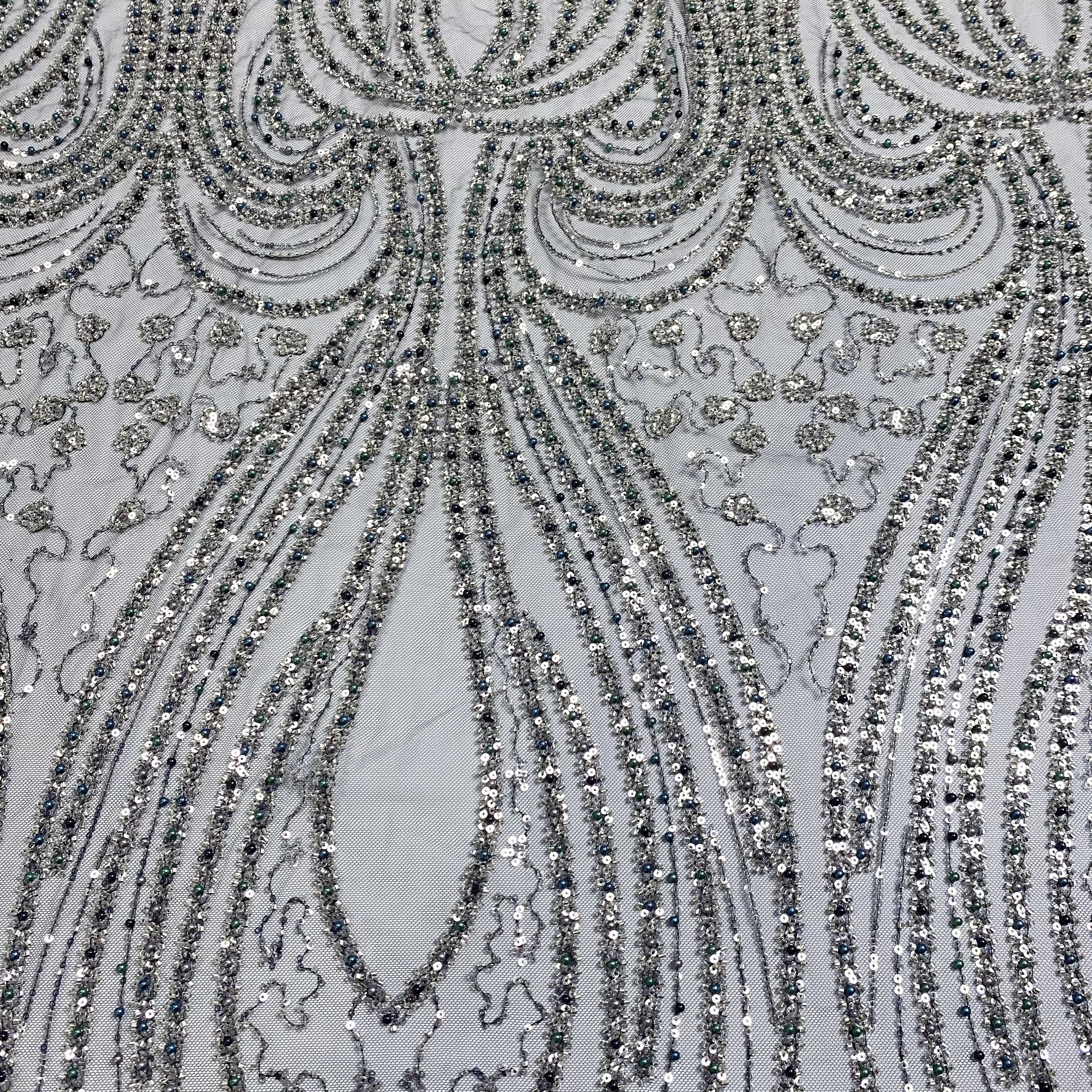 2024 sequin black net embroidery fabric beaded embroidery bridal laces fabrics for new trend fabrics uae national