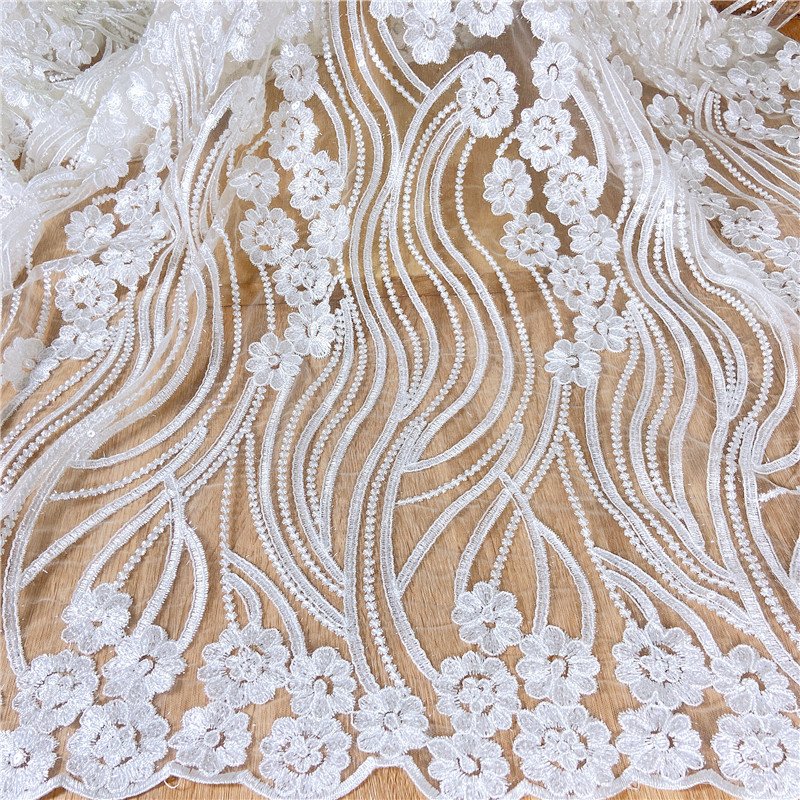 Wholesale white bridal crystal Luxury sequin embroidery fabric sequin lace fabricsequin velvet fabric for wedding dress