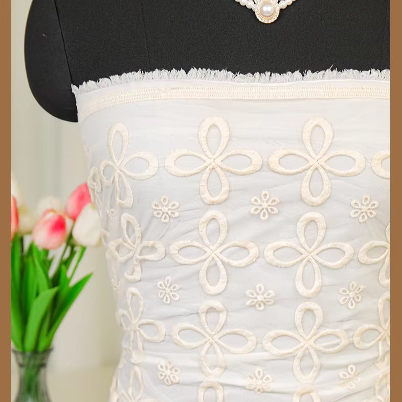 supply competitive price flat embroidery fabric cotton voile floral flat lace embroidery Embroidered Fabric for dress