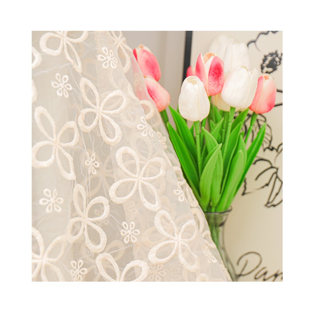 supply competitive price flat embroidery fabric cotton voile floral flat lace embroidery Embroidered Fabric for dress