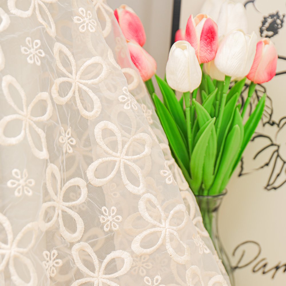supply competitive price flat embroidery fabric cotton voile floral flat lace embroidery Embroidered Fabric for dress