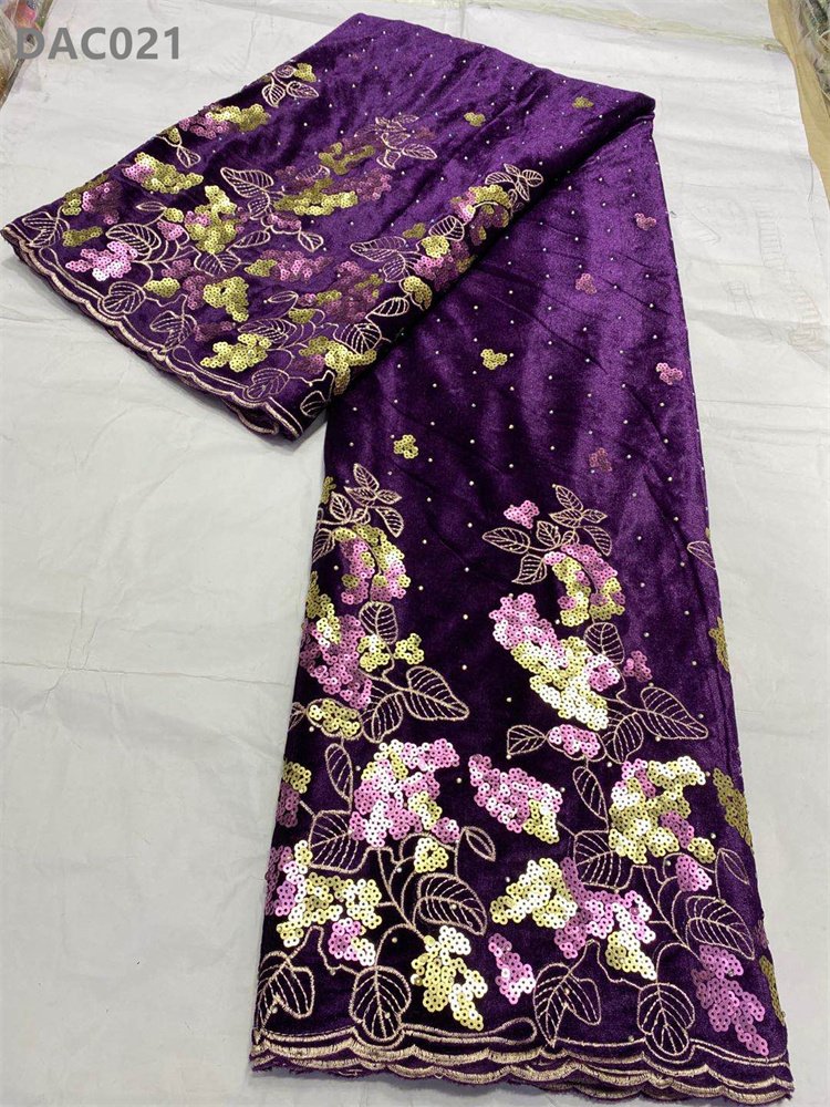African Embroidery Velvet Lace Fabrics Nigerian Tan Color Embroidered Velvet Dress Making Lace Fabric with Sequined