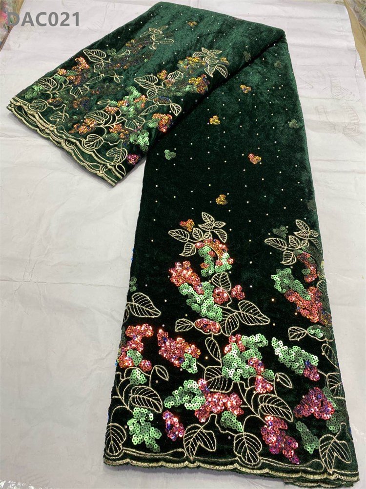 African Embroidery Velvet Lace Fabrics Nigerian Tan Color Embroidered Velvet Dress Making Lace Fabric with Sequined