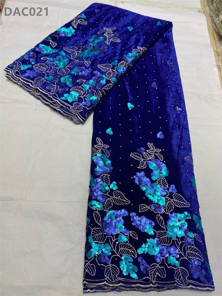 African Embroidery Velvet Lace Fabrics Nigerian Tan Color Embroidered Velvet Dress Making Lace Fabric with Sequined