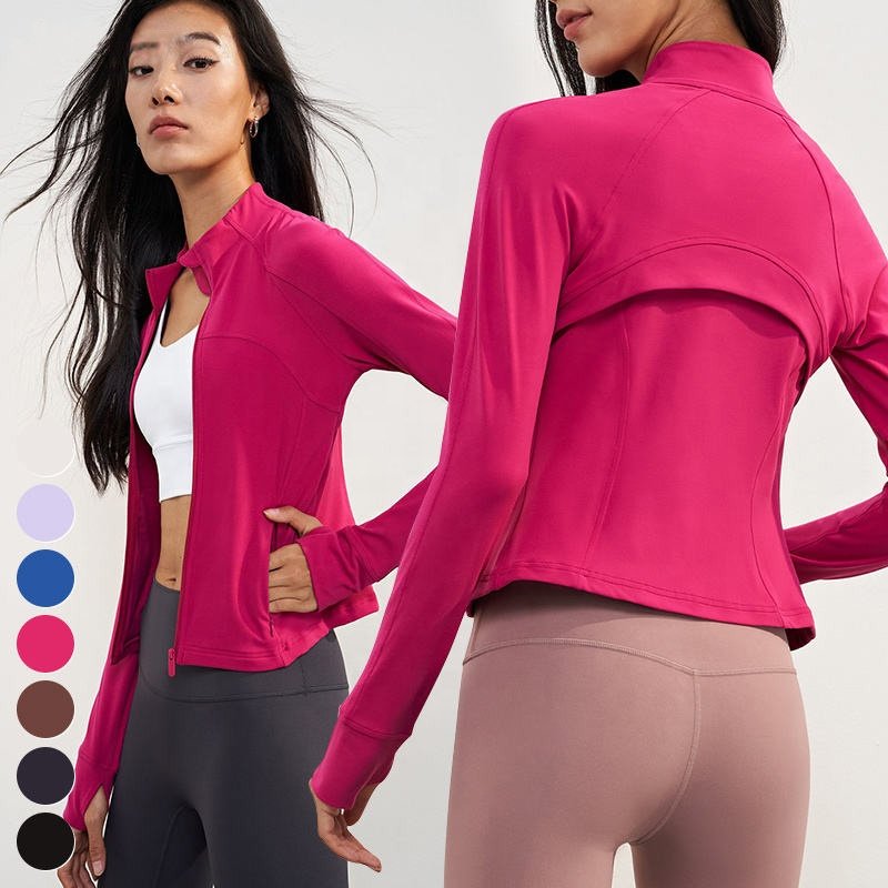 Back Mesh Breathable Yoga Clothing Stand Collar Zipper Sports Tops Long Sleeve Thumb Holes Gym Fitness Jackets Yoga Jacket Women