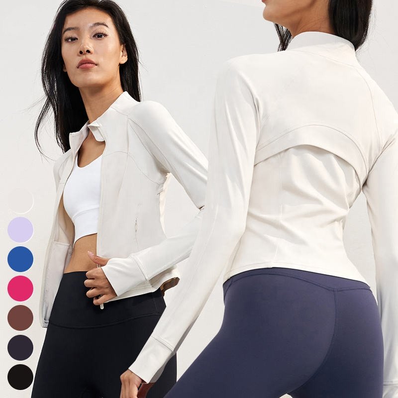 Back Mesh Breathable Yoga Clothing Stand Collar Zipper Sports Tops Long Sleeve Thumb Holes Gym Fitness Jackets Yoga Jacket Women