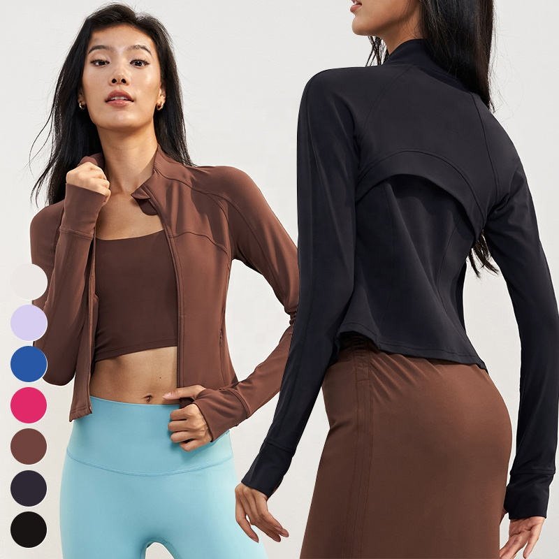 Back Mesh Breathable Yoga Clothing Stand Collar Zipper Sports Tops Long Sleeve Thumb Holes Gym Fitness Jackets Yoga Jacket Women