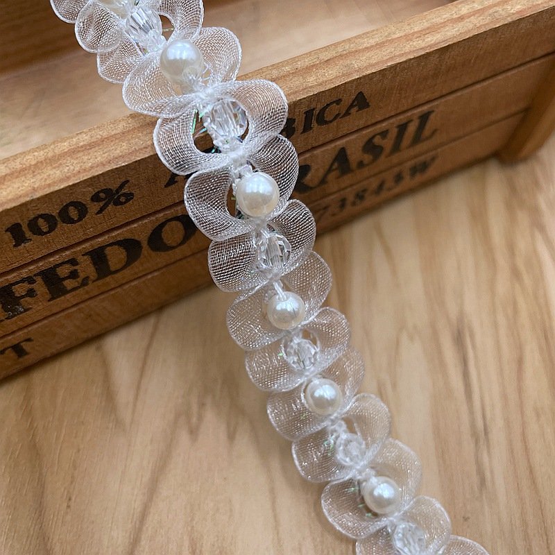 Best Seller Luxury Wedding Dress Gown Decoration Organza Bead Pearl Trims Lace Trim For Clothing