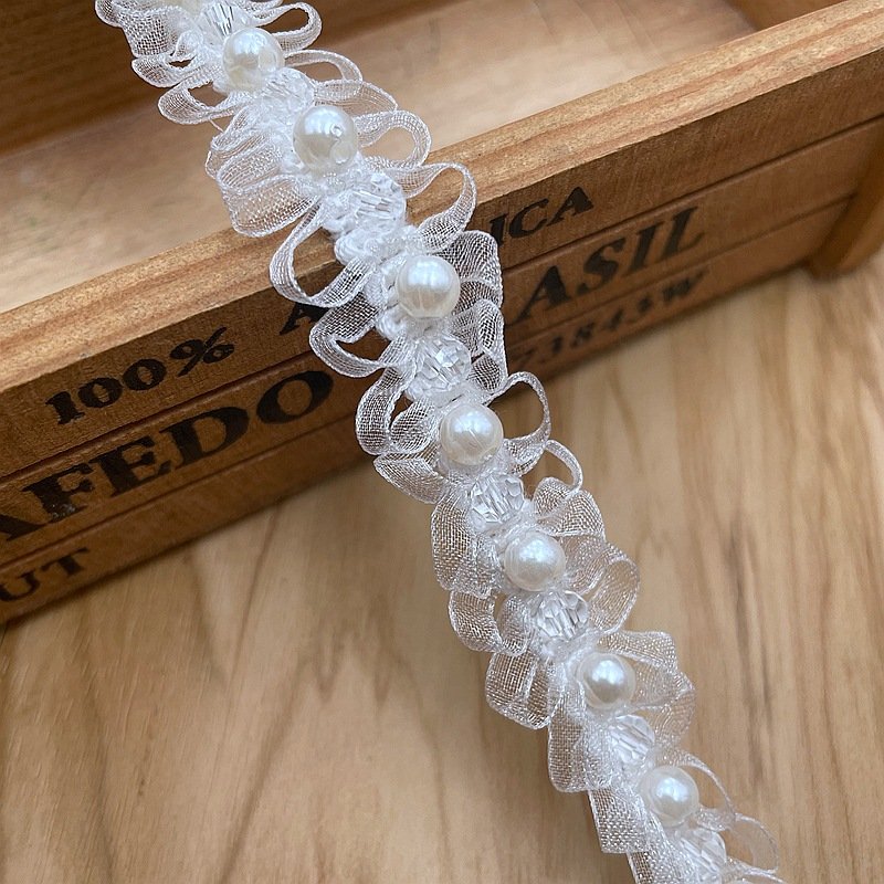 Best Seller Luxury Wedding Dress Gown Decoration Organza Bead Pearl Trims Lace Trim For Clothing