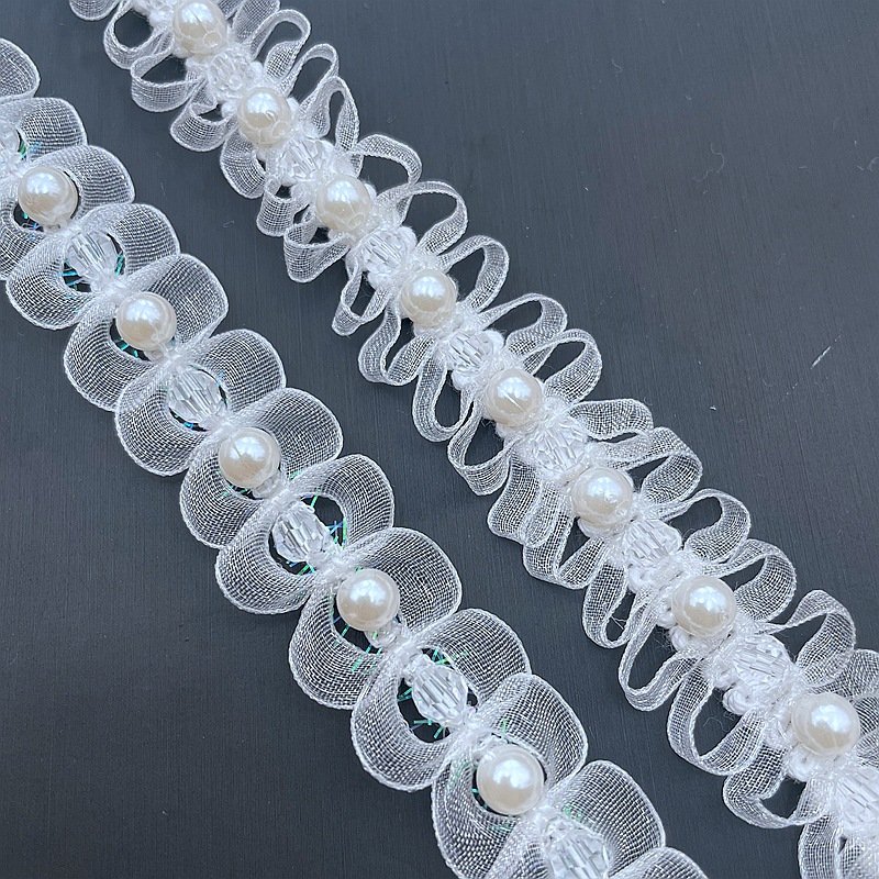 Best Seller Luxury Wedding Dress Gown Decoration Organza Bead Pearl Trims Lace Trim For Clothing