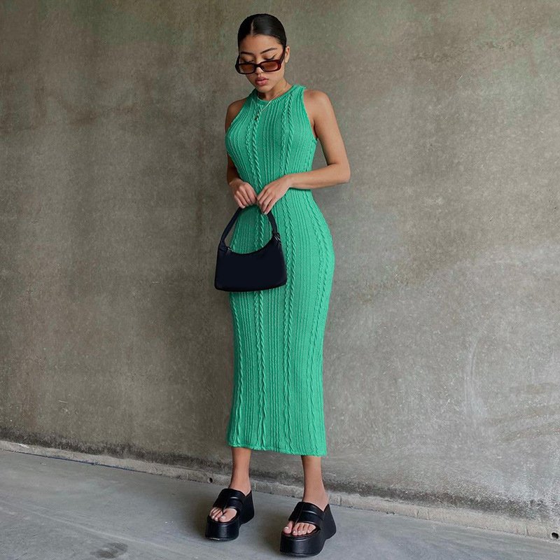 2024 summer sleeveless rib knitted dress fall fashion elegant casual sweater dresses women