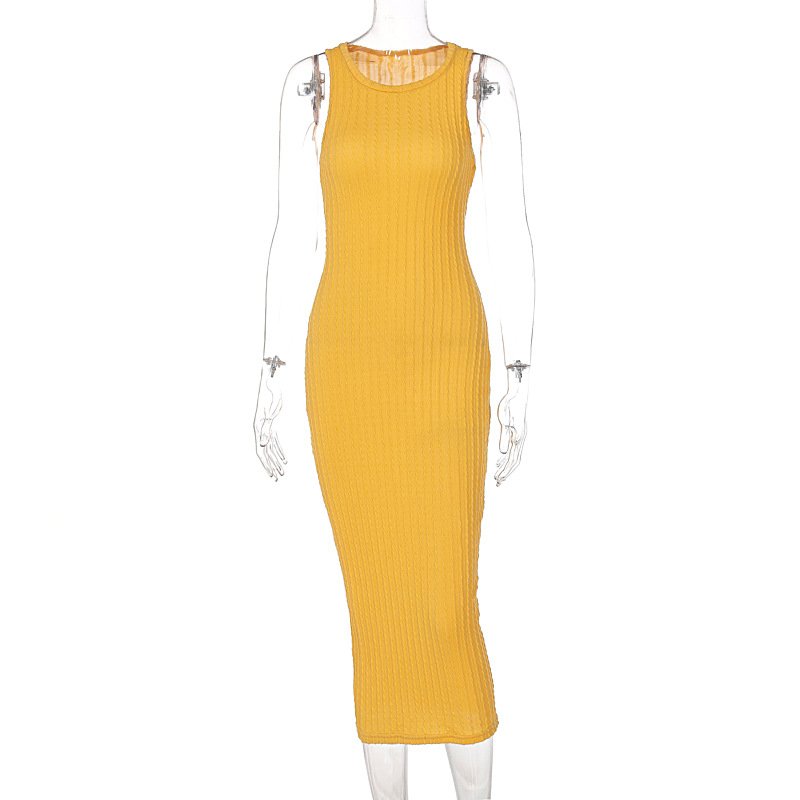 2024 summer sleeveless rib knitted dress fall fashion elegant casual sweater dresses women