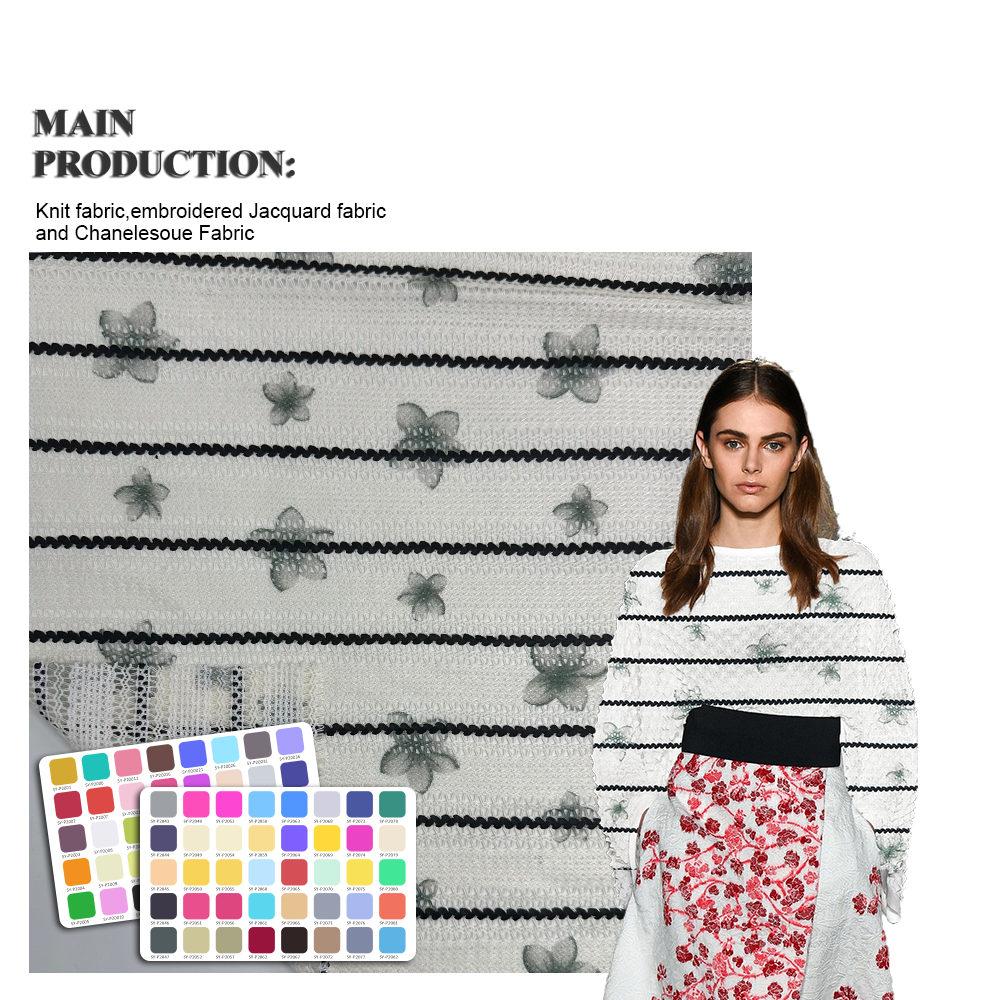 New design 100% polyester knit jacquard indian lace yarn dyed embroidery fabric for clothing