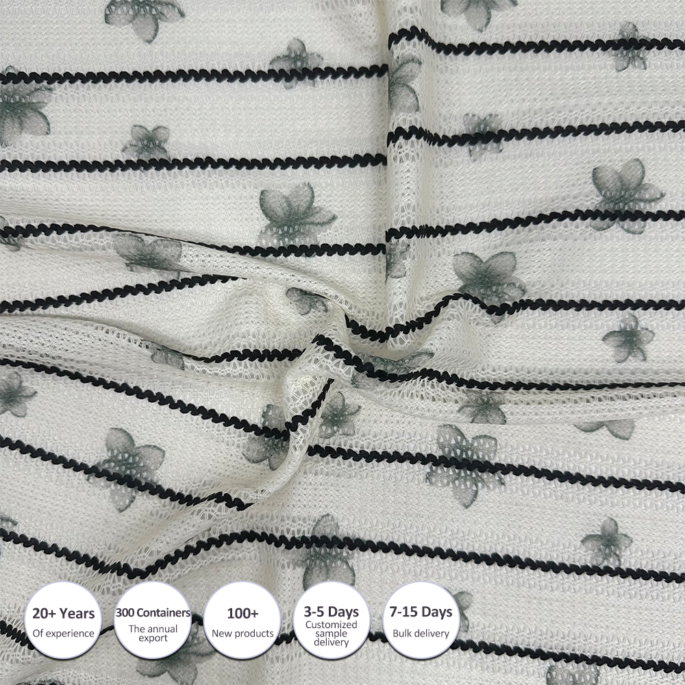 New design 100% polyester knit jacquard indian lace yarn dyed embroidery fabric for clothing