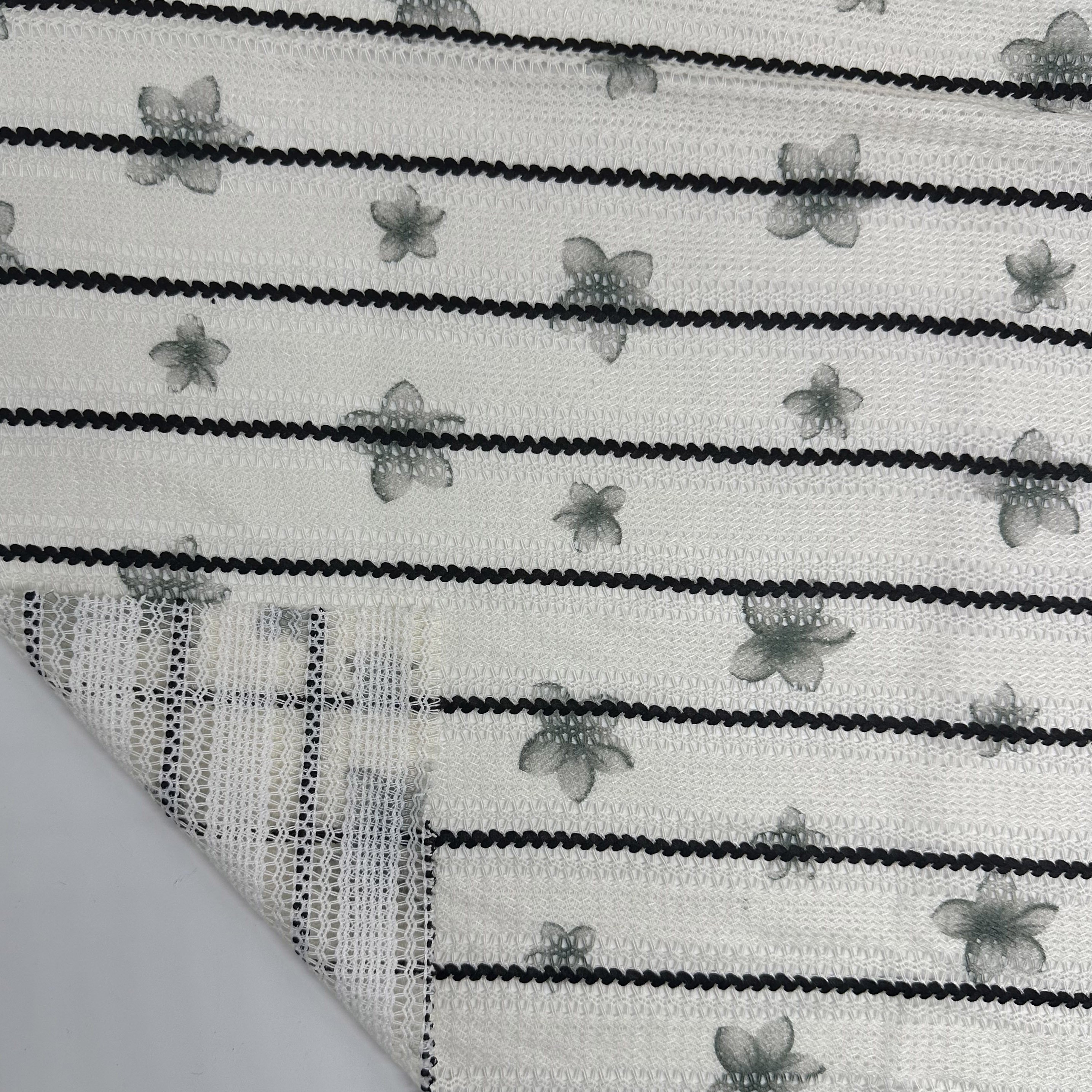 New design 100% polyester knit jacquard indian lace yarn dyed embroidery fabric for clothing
