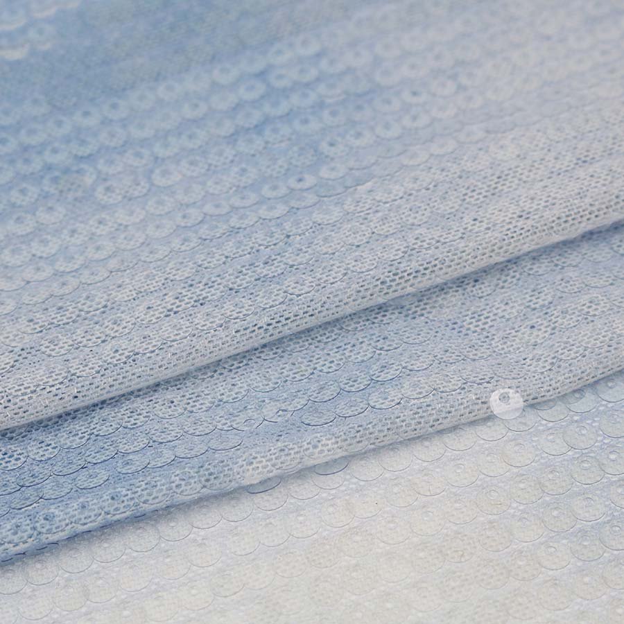 2022 New Design Light Blue Digital Printing 5mm Reversible Spangle Sequin Embroidery Fabric for Wedding Party Dresses
