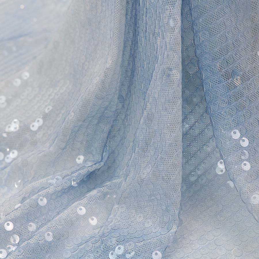 2022 New Design Light Blue Digital Printing 5mm Reversible Spangle Sequin Embroidery Fabric for Wedding Party Dresses