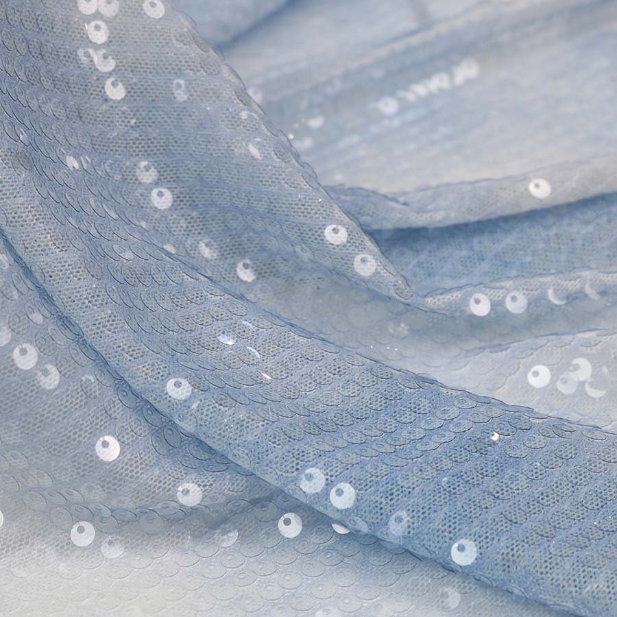 2022 New Design Light Blue Digital Printing 5mm Reversible Spangle Sequin Embroidery Fabric for Wedding Party Dresses