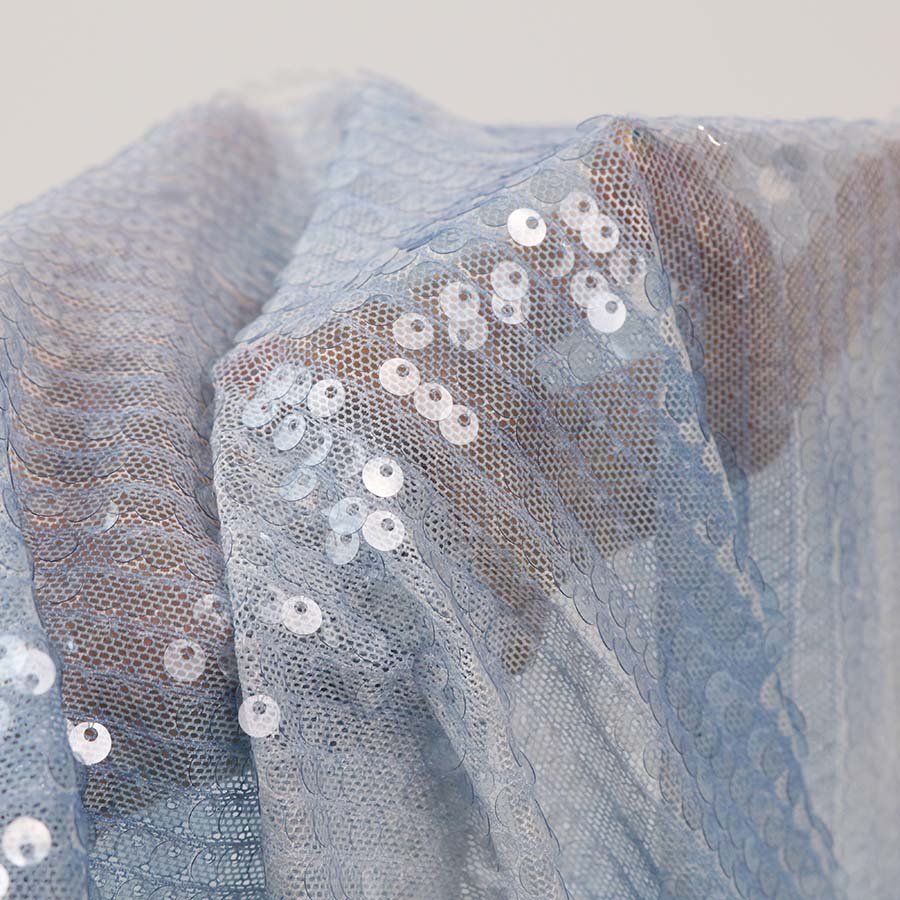 2022 New Design Light Blue Digital Printing 5mm Reversible Spangle Sequin Embroidery Fabric for Wedding Party Dresses
