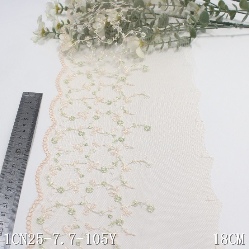 Great Quality small Flower Embroidery thin Lace 18cm wide Soft black red Tulle Voile Embroidered Lace Trim for Dresses