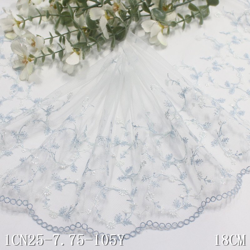 Great Quality small Flower Embroidery thin Lace 18cm wide Soft black red Tulle Voile Embroidered Lace Trim for Dresses