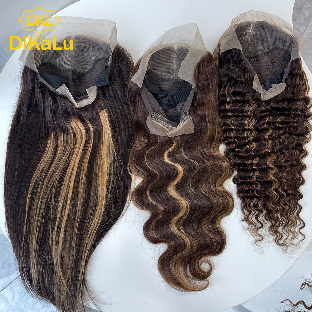#4/30 Highlight Colored Bone Straight Human Hair Wigs Pre Plucked Lace Front Human Hair Wig Ombre Remy Bone Straigh Frontal Wig