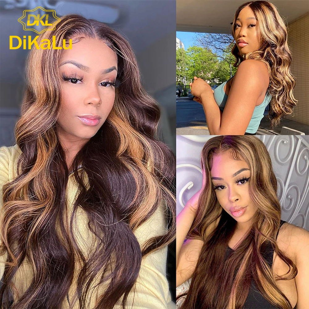 #4/30 Highlight Colored Bone Straight Human Hair Wigs Pre Plucked Lace Front Human Hair Wig Ombre Remy Bone Straigh Frontal Wig