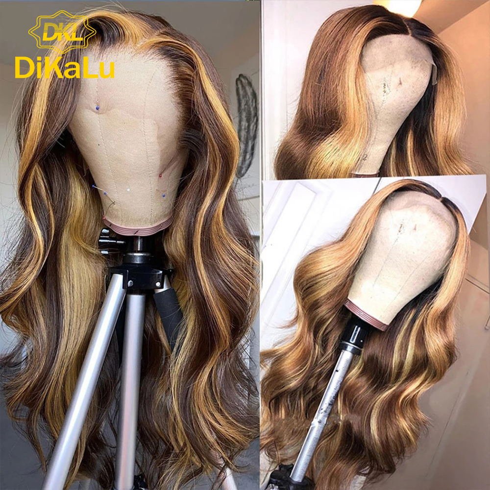 #4/30 Highlight Colored Bone Straight Human Hair Wigs Pre Plucked Lace Front Human Hair Wig Ombre Remy Bone Straigh Frontal Wig