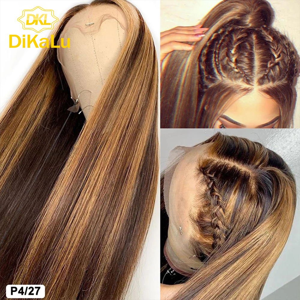 #4/30 Highlight Colored Bone Straight Human Hair Wigs Pre Plucked Lace Front Human Hair Wig Ombre Remy Bone Straigh Frontal Wig