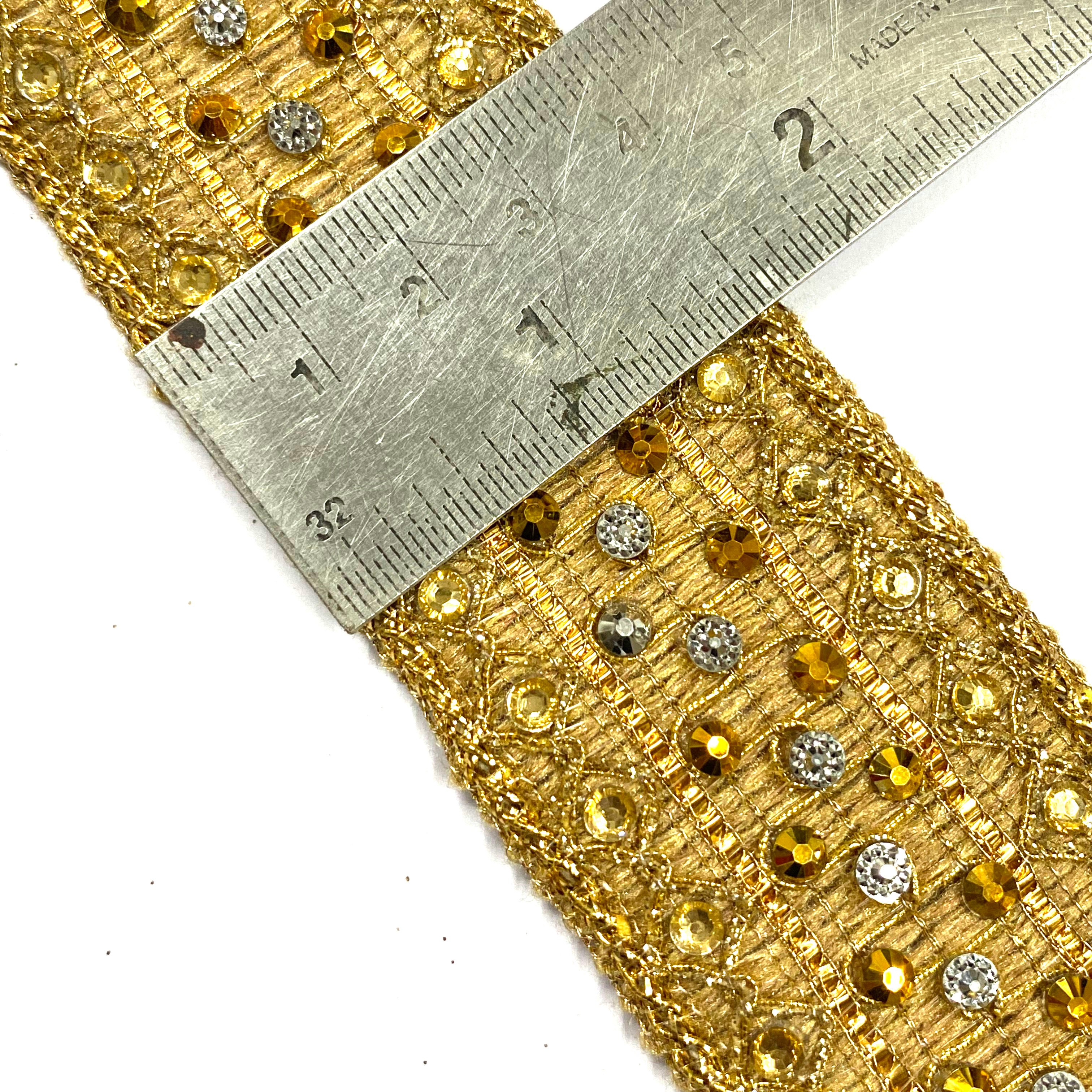 ETHNIC GOLD BEADS LACE TRIMMINGS FRINGES BORDER IN POLYESTER JUTE USED IN WOMEN'S TOTE BAGS MUSLIM'S WEAR DEALS IN WHOLESALE