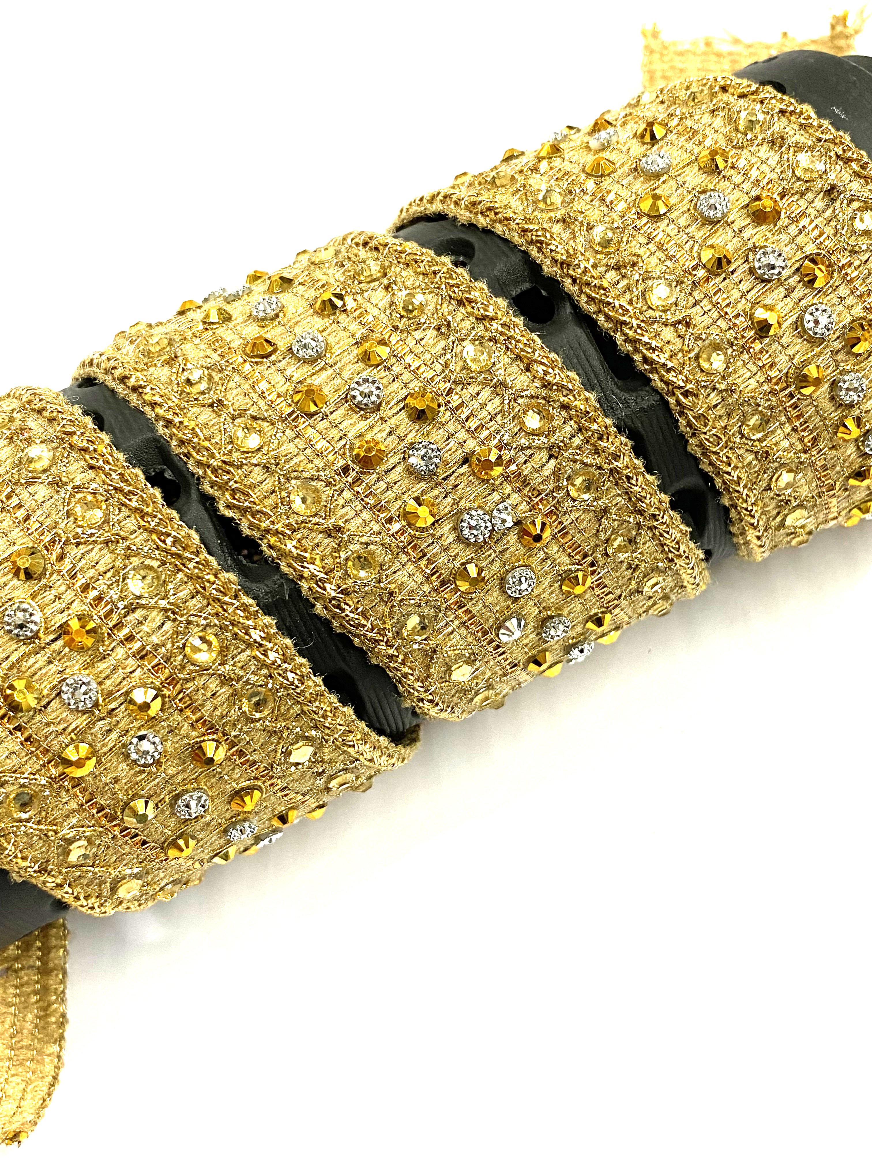 ETHNIC GOLD BEADS LACE TRIMMINGS FRINGES BORDER IN POLYESTER JUTE USED IN WOMEN'S TOTE BAGS MUSLIM'S WEAR DEALS IN WHOLESALE