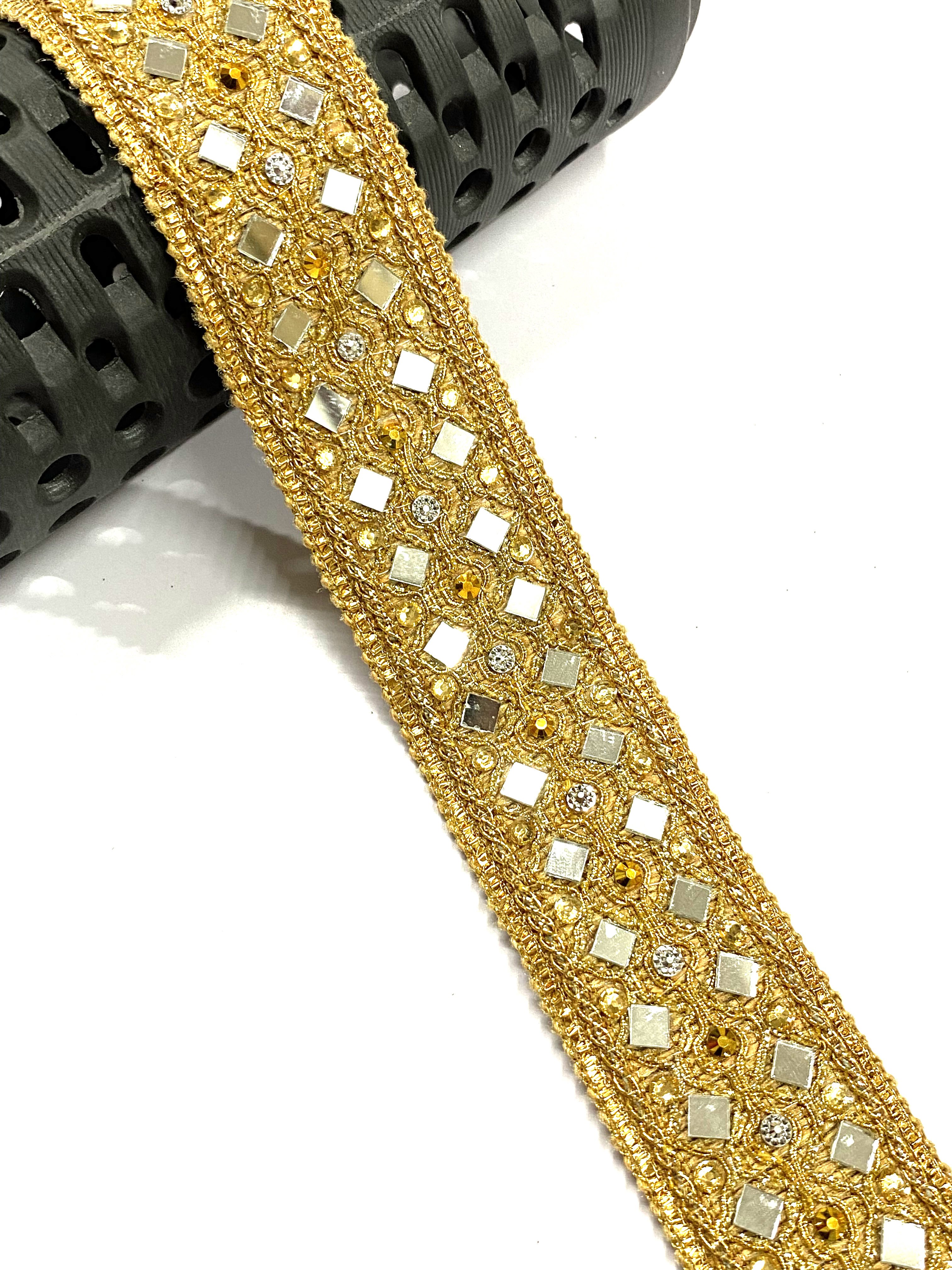 ETHNIC GOLD BEADS LACE TRIMMINGS FRINGES BORDER IN POLYESTER JUTE USED IN WOMEN'S TOTE BAGS MUSLIM'S WEAR DEALS IN WHOLESALE