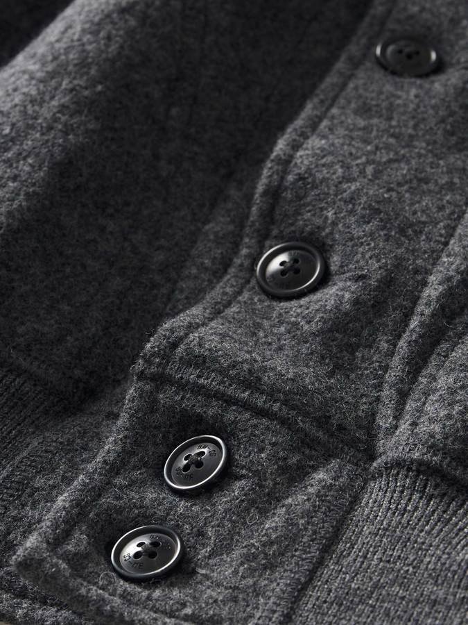 Charcoal Luxury Felted Rally Bomber Jacket Wool Blend Fabric Knit Rib Casual Classic Short Plain Custom Mens Bomber Jacket