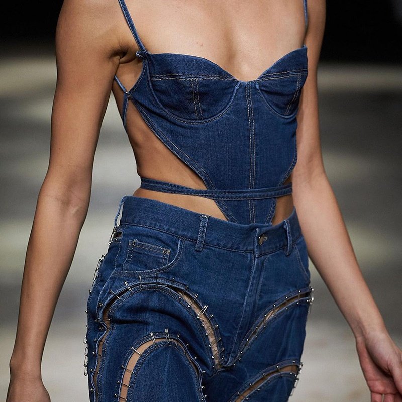 2022 New Women's Vest Sleeveless Denim Top Sexy Lace up Casual Jean Tube Top For Women
